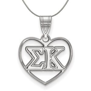 Sterling Silver Sigma Kappa Heart Greek Necklace - 24 Inch